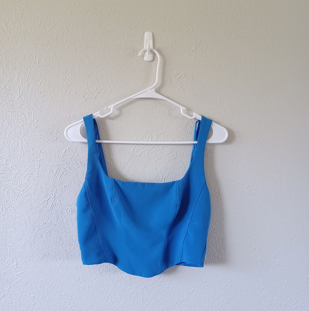 Stradivarius Bright Blue Square-Neck Crop Top